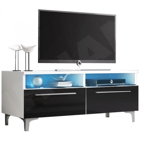 TV Cabinet with LED lighting / white + white high gloss