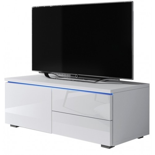 TV Cabinet with LED lighting 150 cm / white + white high gloss